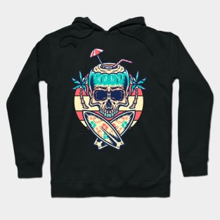 Skull with surfboards and palm trees on the beach - cool surfer Hoodie